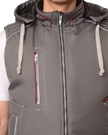 Жилет "СИРИУС-АЛЕКС" (на подкладке тафетта) с капюшоном темно-серый  р.  96-100 (ЧЗ)