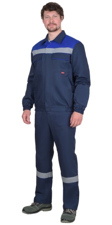 Костюм "СИРИУС-МАСТЕР" летний: куртка кор., брюки темно-синий с васильковым р.  88-92/170-176