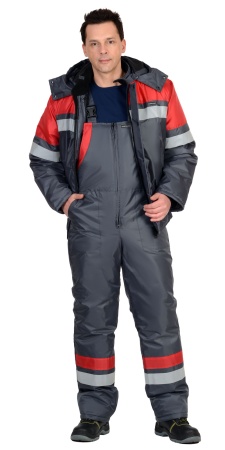 Костюм "СИРИУС-Орбита" зимний: куртка кор.,п/комб. серый с красным и СОП р.  96-100/170-176