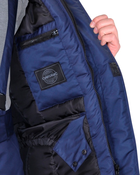 Костюм "Сириус-Комфорт" зимний куртка удл., брюки синий с черным тк.Таслан р. 96-100/170-176