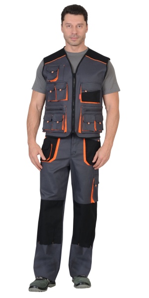 Жилет "СИРИУС-МАНХЕТТЕН" темно-серый с оранжевым и черным р. 104-108/170-176 (ЧЗ)