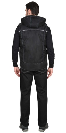 Жилет "СИРИУС-АЛЕКС" (на подкладке тафетта) с капюшоном, черый р.  88-92 (ЧЗ)