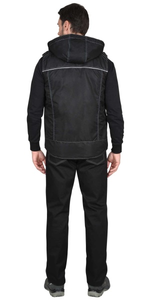 Жилет "СИРИУС-АЛЕКС" (на подкладке тафетта) с капюшоном, черый р.  88-92 (ЧЗ)
