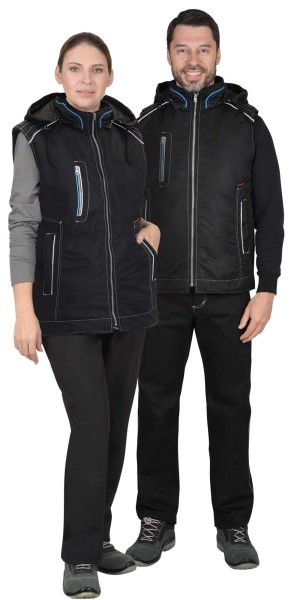 Жилет "СИРИУС-АЛЕКС" (на подкладке тафетта) с капюшоном, черый р.  88-92 (ЧЗ)