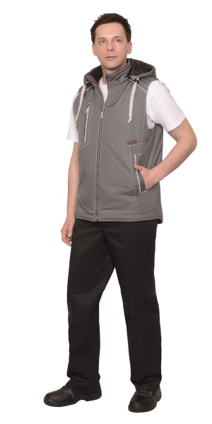 Жилет "СИРИУС-АЛЕКС" (на подкладке тафетта) с капюшоном темно-серый  р.  96-100 (ЧЗ)