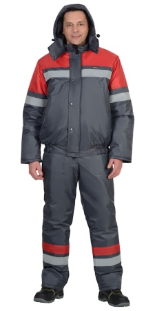 Костюм "СИРИУС-Орбита" зимний: куртка кор.,п/комб. серый с красным и СОП р.  96-100/170-176
