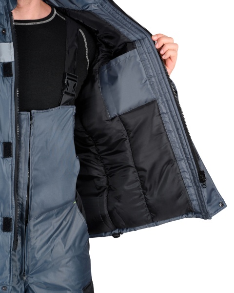 Костюм "СИРИУС-ХОВАРД":зим.куртка дл.,п/к,т.-серый с черн. и лимон.отд. и СОП тк. Оксфорд р. 96-100/182-188