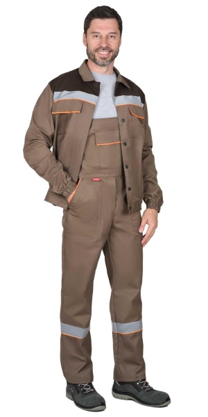 Костюм "СИРИУС-МАСТЕР" лет:куртка кор.,п/к.кофейный с т.-коричневым и оранж.кантом р.104-108/182-188