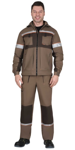 Костюм "СИРИУС-РОДОС"мужской:куртка,брюки(св.-коричневый с т.-коричневым)тк.Родос р.  96-100/170-176