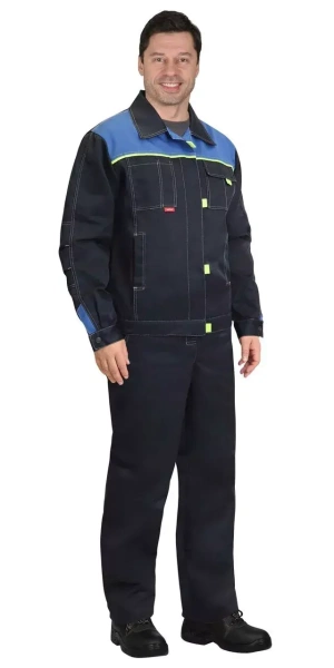 Костюм "ФАВОРИТ" летний:куртка, брюки т.синий с васильковым и лимонн. р.104-108/170-176