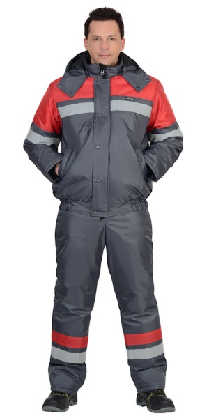 Костюм "СИРИУС-Орбита" зимний: куртка кор.,п/комб. серый с красным и СОП р.  96-100/170-176