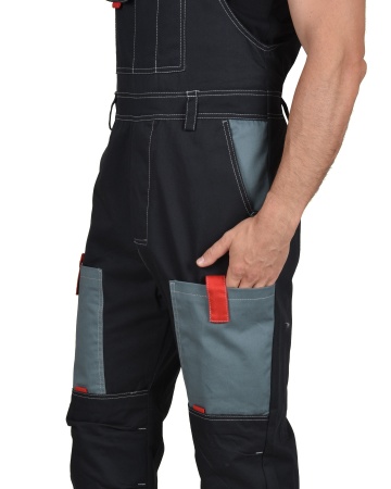 Костюм "СИРИУС-Фаворит" летний: куртка, п/к. т-серый с сер и красной отд. (узб, саржа) р.  96-100/170-176