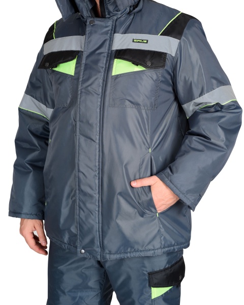 Костюм "СИРИУС-ХОВАРД":зим.куртка дл.,п/к,т.-серый с черн. и лимон.отд. и СОП тк. Оксфорд р. 96-100/182-188