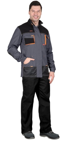 Куртка "СИРИУС-МАНХЕТТЕН" длинная темно-серая с оранж. и черн.  р.112-116/170-176 (ЧЗ)