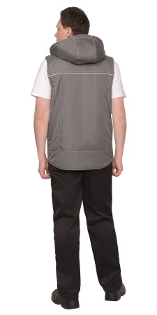 Жилет "СИРИУС-АЛЕКС" (на подкладке тафетта) с капюшоном темно-серый  р.  96-100 (ЧЗ)