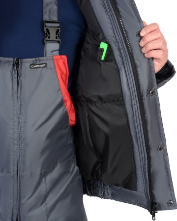 Костюм "СИРИУС-Орбита" зимний: куртка кор.,п/комб. серый с красным и СОП р.  96-100/170-176