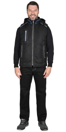 Жилет "СИРИУС-АЛЕКС" (на подкладке тафетта) с капюшоном, черый р.  88-92 (ЧЗ)