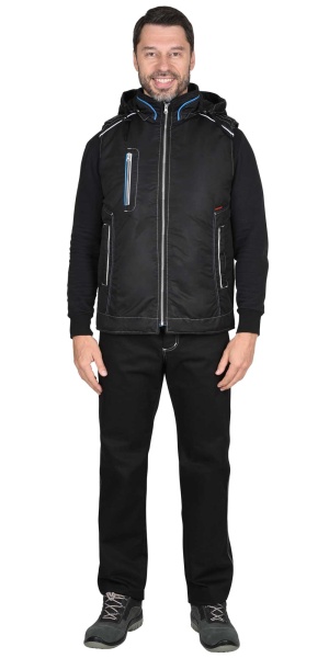 Жилет "СИРИУС-АЛЕКС" (на подкладке тафетта) с капюшоном, черый р.  88-92 (ЧЗ)