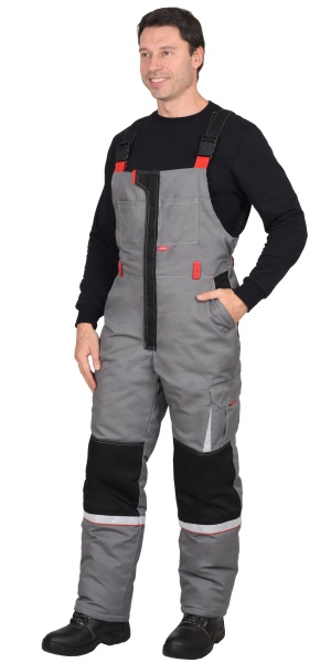 Костюм "СИРИУС-Стан" зимний: куртка, п/к, средне-серый с черной и красной отделкой р.  96-100/170-176